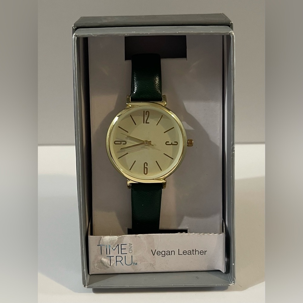 New In Box Time And Tru Green Vegan Leather Watch